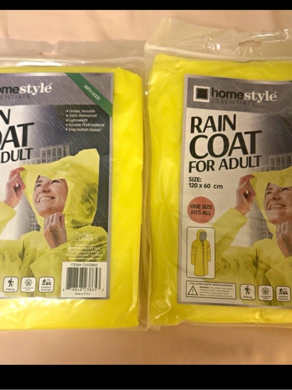 Homestyle Essentials Waterproof Lightweight Hooded Rain Coat One Size pack of 2